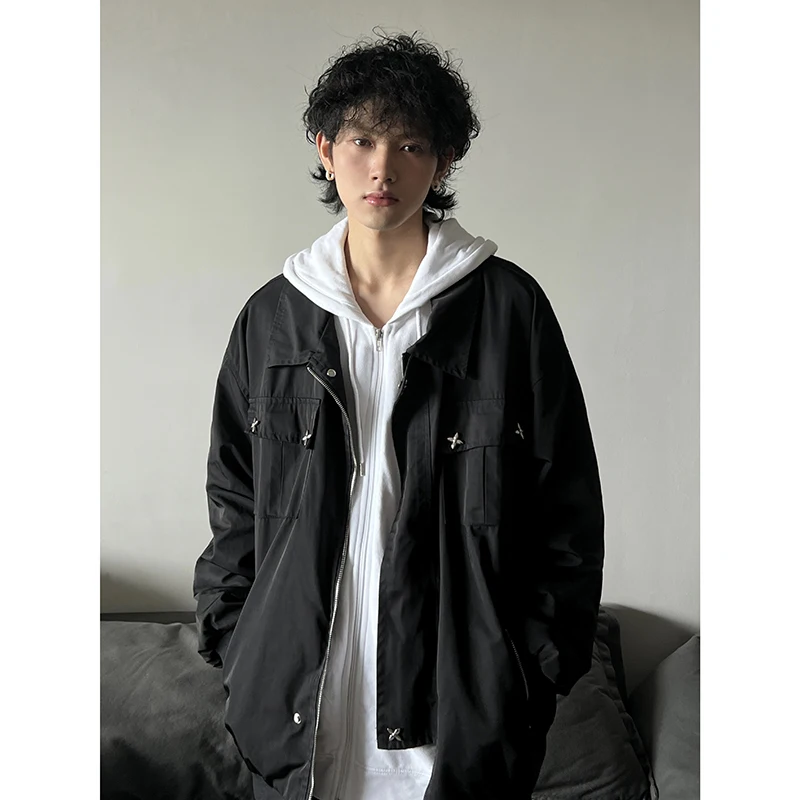 

Couples Outdoor Casual Sle Windproof Jaet American Retro Spring Autumn New Arrival Men's Workwear Coat Zipper Decoration