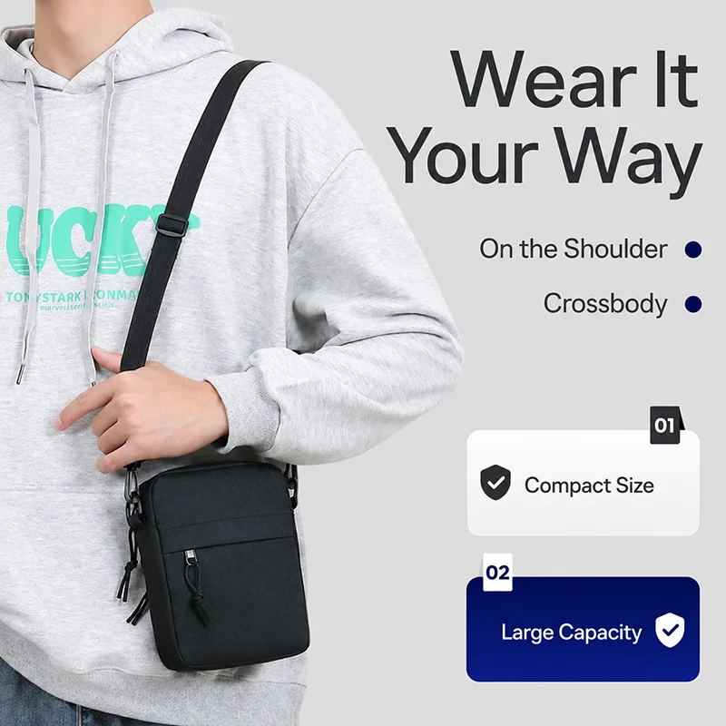 Men Women Oxford Cloth Small Shoulder Messenger Bag Crossbody Phone Pouch Adjustable Strap Multi Pocket Travel Daily Work Bag