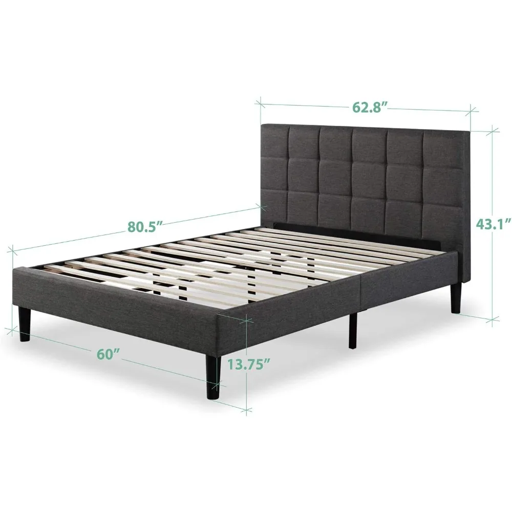 Lottie Upholstered Standard Bed Frame / Mattress Foundation / Wood Slat Support / No Box Spring Needed / Easy Assembly, Grey,