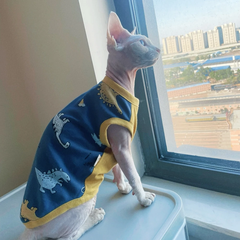 Clothing for Cat Sphynx Cat Cotton Sleeveless Dinosaur Vest for Kittens Soft Coat For Devon Rex Spring Loungewear for small Dogs