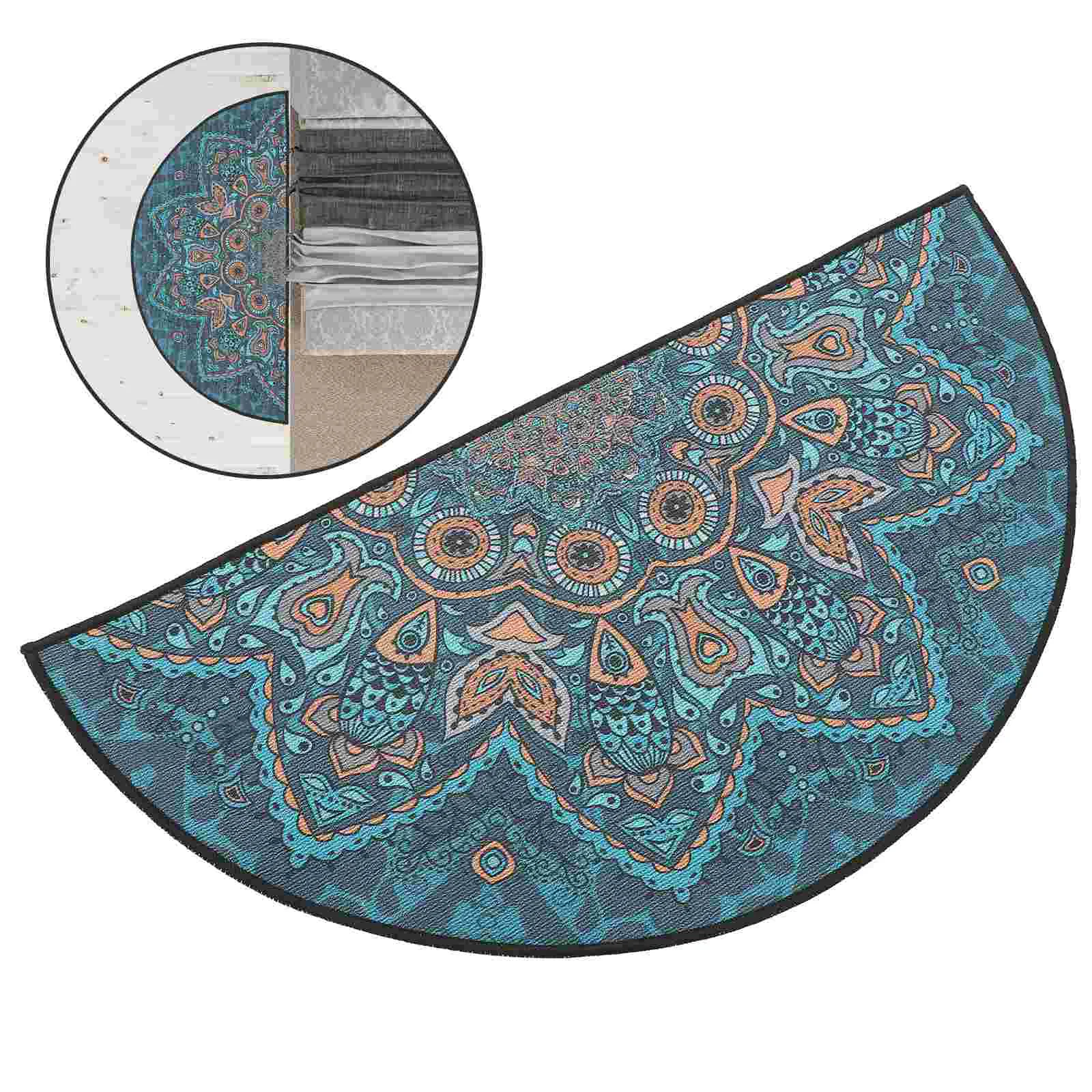 

Bohemian Floor Mat Entrance Way Rug Half Round Doormat Carpet Waterproof Indoor Mandala Style Bathroom