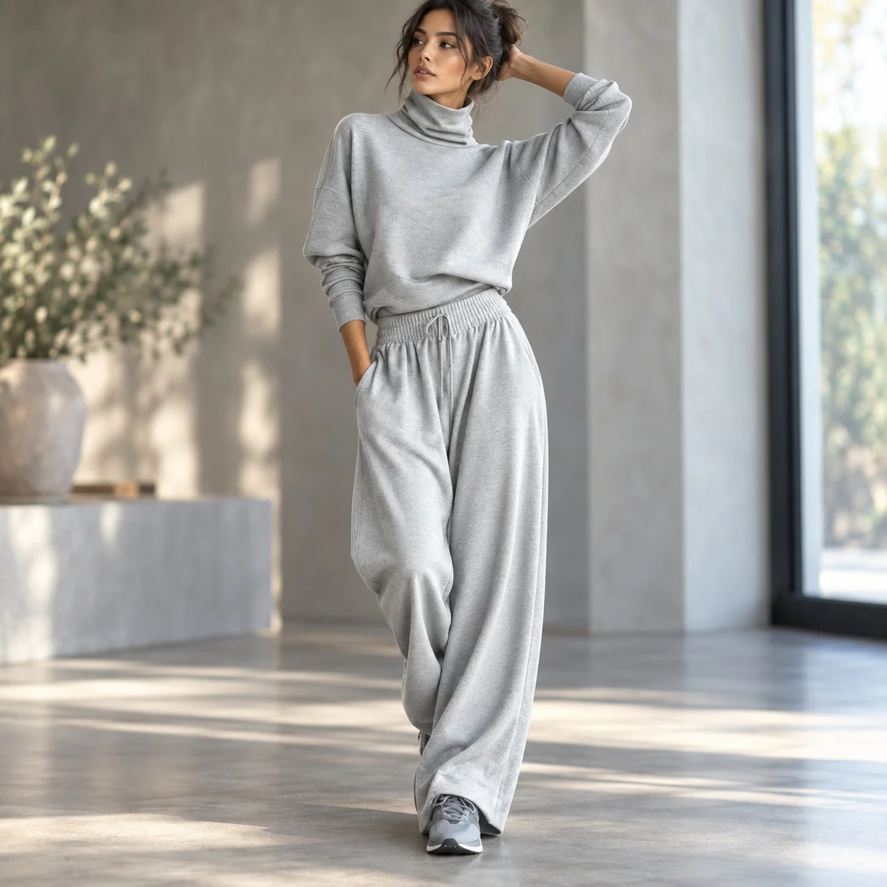 Casual Drawstring Set Full Length with Long Pants Wrinkle Treatment Japanese Korean Casual Hoodie Top Elegant Women Sets