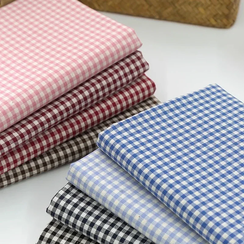 145x50/100cm Pink Plaid Pure Cotton Fabric For Women\'s Dresses, Shirts, Tablecloths, Home Decoration Handmade DIY Fabric TJ7400