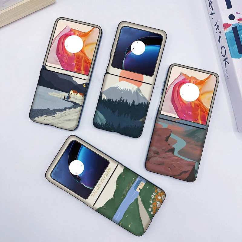 Case For Infinix Zero Flip Tecno Phantom V Flip 2 Customized Painting Natural Scenery PU Leather Hard Mobile Phone Case Cover