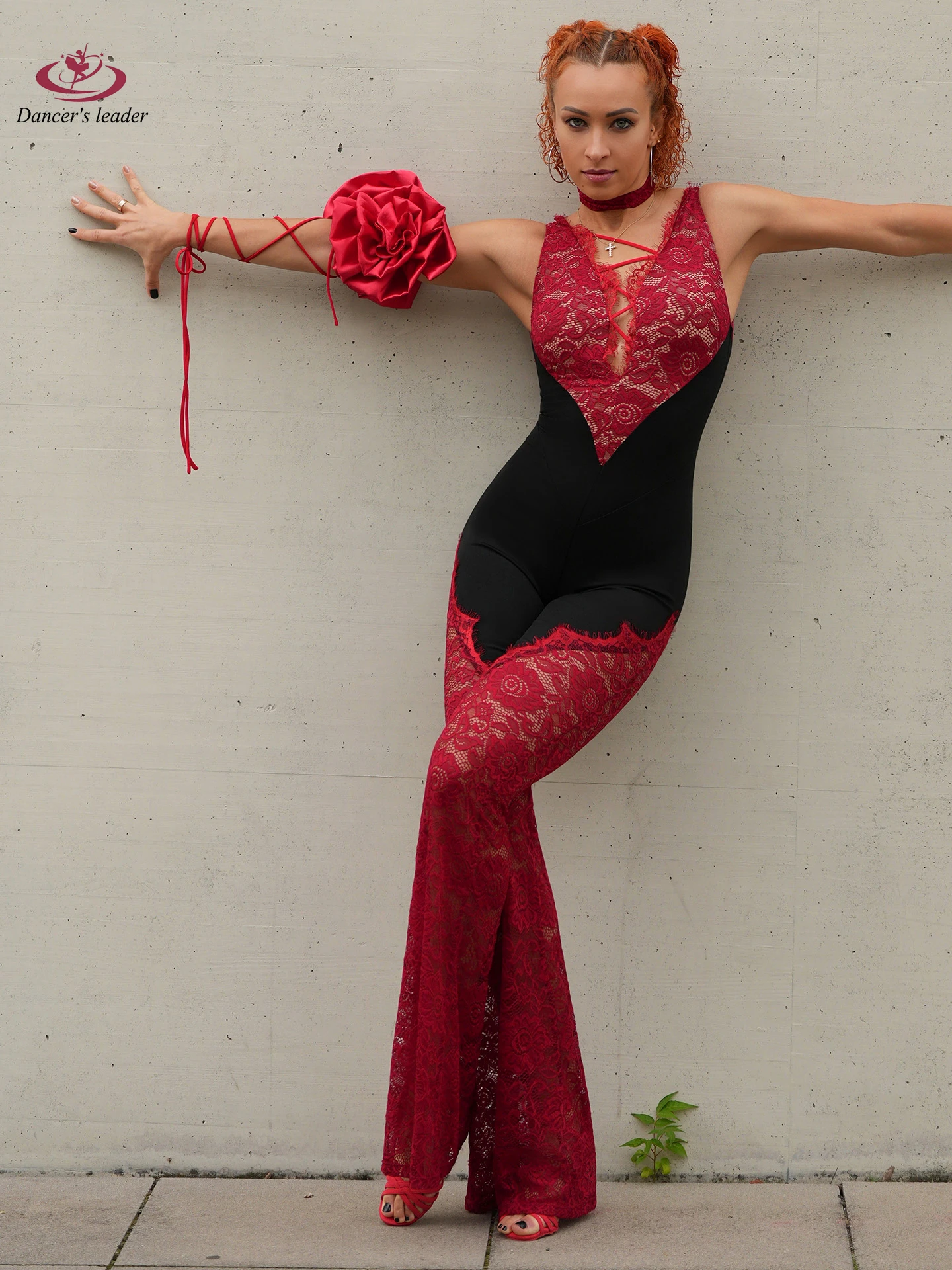 راقصة لاتينية، بدلة دانتيل مرقعة باللونين الأسود والأحمر للبالغين والأطفال، زي أداء سامبا لحمام السباحة باللون الأسود