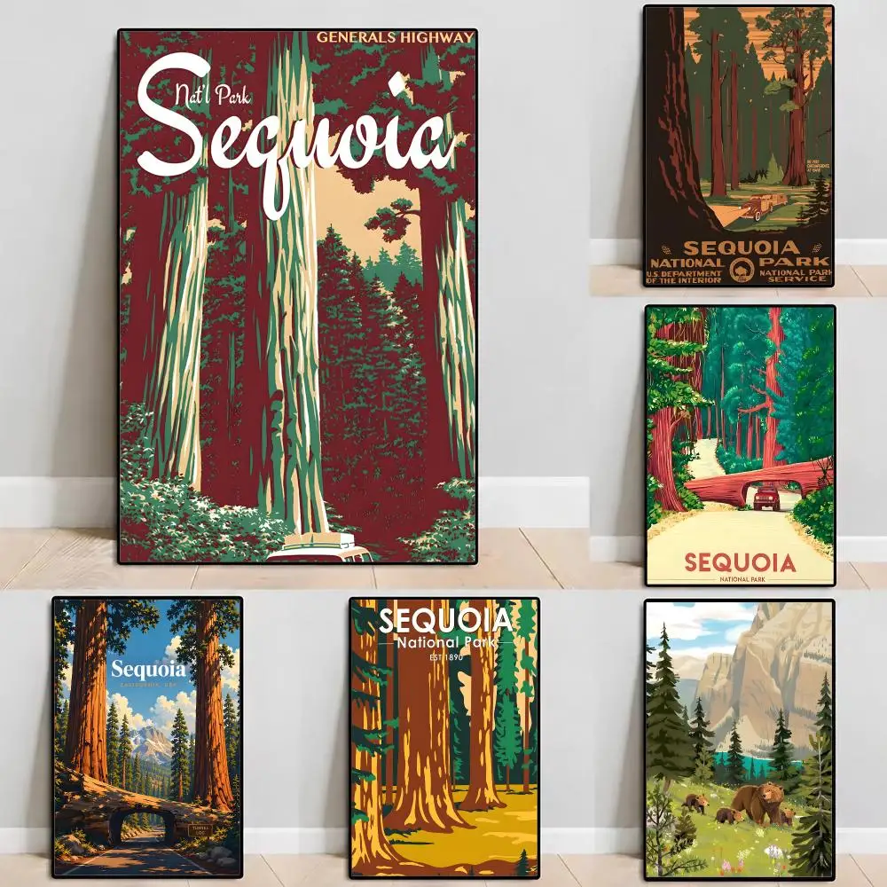 Landmark Sequoia National Park Poster Self‑Adhesive Waterproof PP Poster Coffee House Bar Wall Art Sticker Room Home Decor