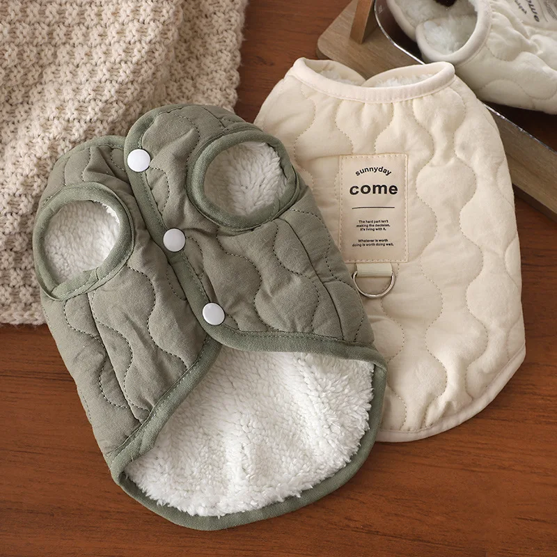 Puppy clothes winter anti-cool cotton vest pet beige simple vest buckle can pull anti-dirty bipod dog costume - view 4