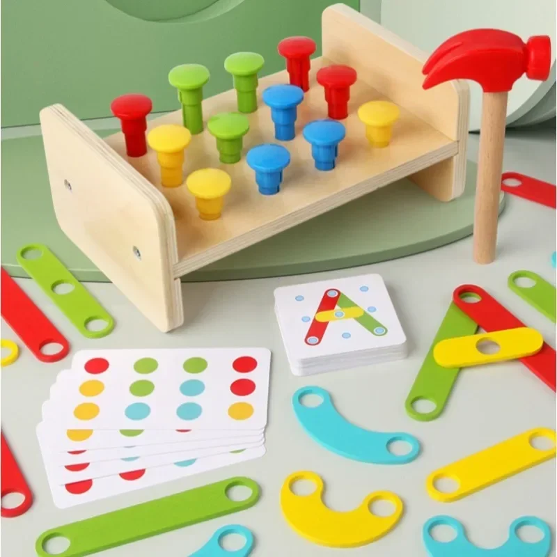 2in1 Montessori Baby Hammer Hit Houten Speelgoed, Levensvaardigheidstraining, Vroeg Educatief Assemblagehulpmiddel, Speelgoed voor Kinderen, Training