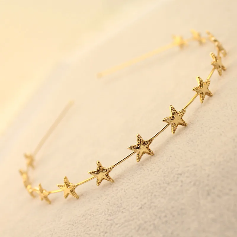 Fashion Women Gold Silver Metal Pentagram Star Hairbands Geometric Thin Headbands Elegant Headdress For Daily Party