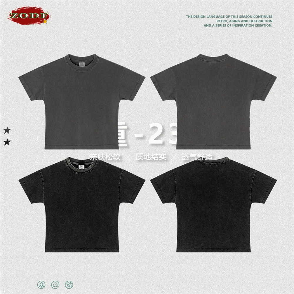 ZODF Vintage 2025 Summer 230gsm Washed 100% Cotton T-Shirts For Women Retro Hotsweet Girls Comfortable T Shirt Tees HY0998