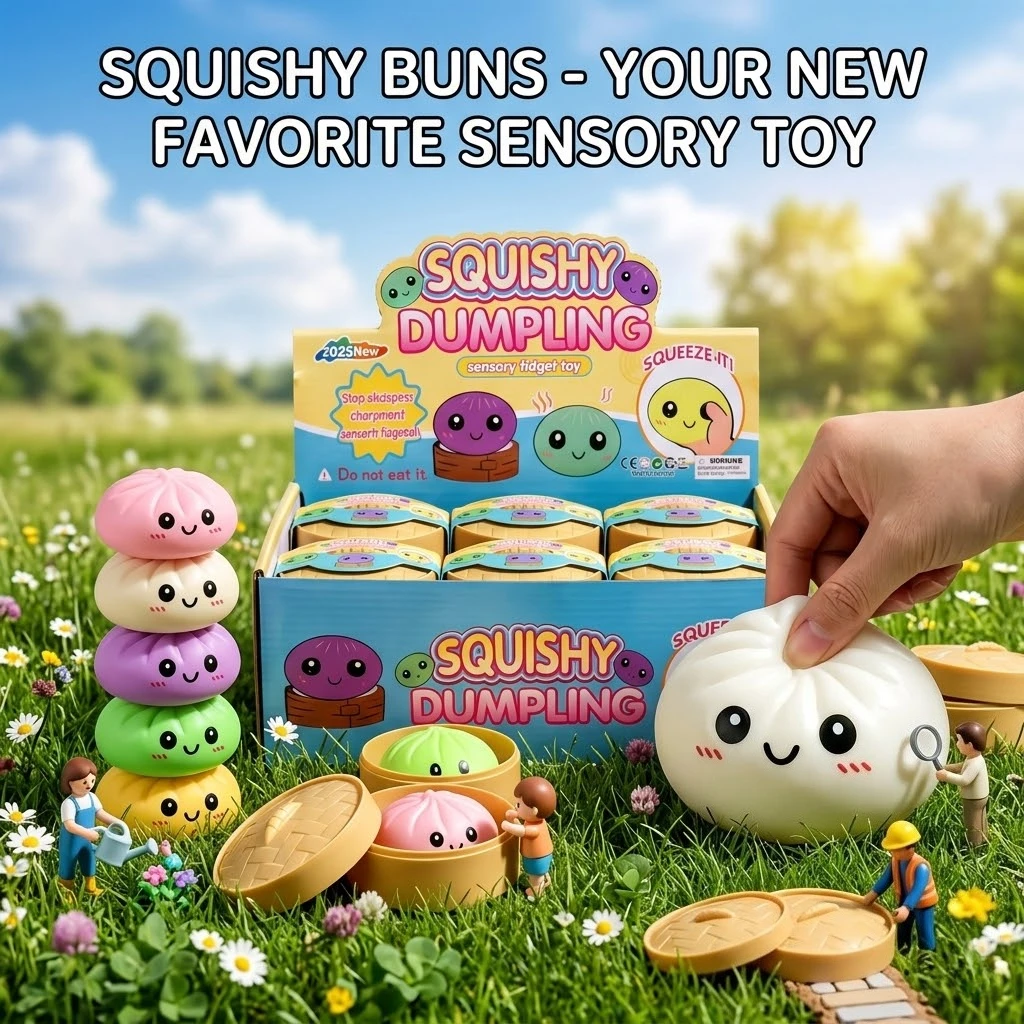 Mystery Dumpling Squishy Box: Glitter Bao Bun with Steamer Attachment, Blind Box Surprise Fidget, Aesthetic Desktop Ornament