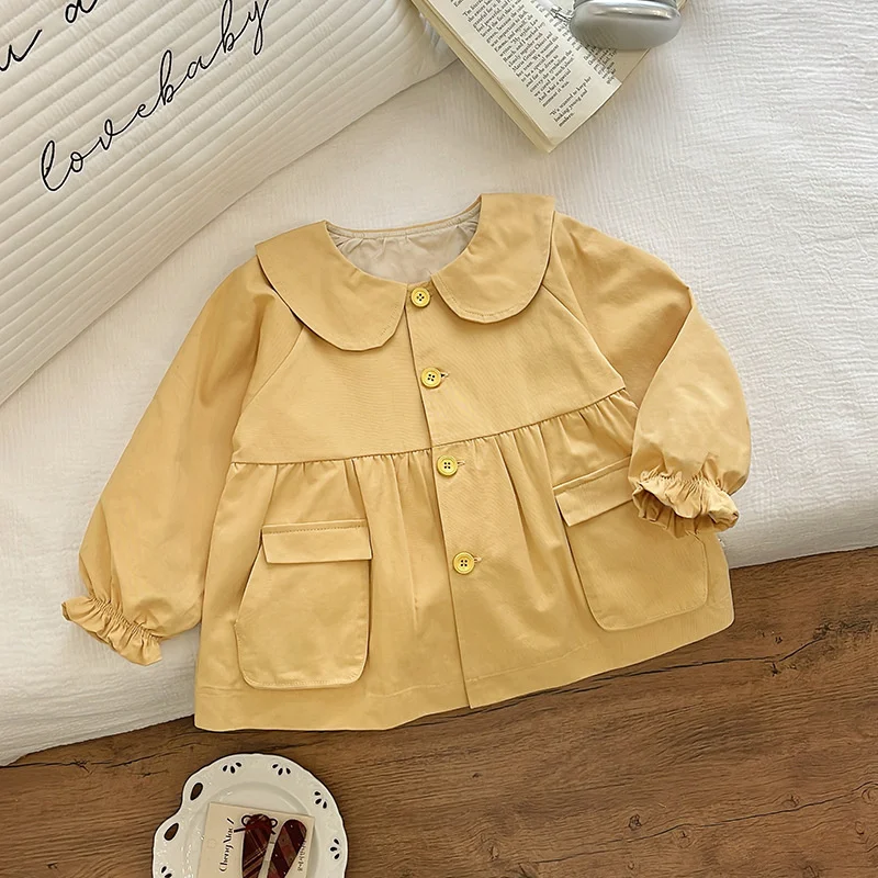 

New Girls Trench Children Spring Khaki Jackets Girls Turn-down Collar Windbreaker Coats Kids Autumn Fashion Outerwear 2-8 Years
