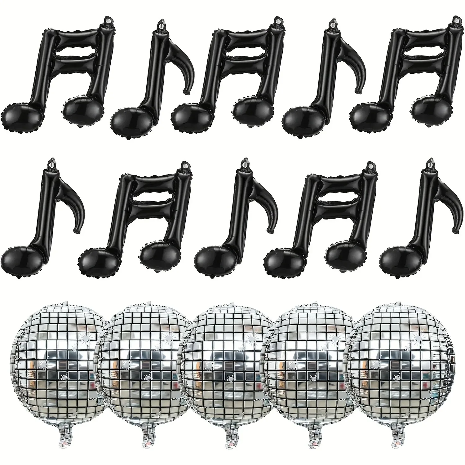 15-teiliges Musikballon-Set Musiknoten Schwarze Ballons Silberne 4D Disco-Kugel-Ballons Aluminiumfolienballons Geburtstagsparty-Dekoration