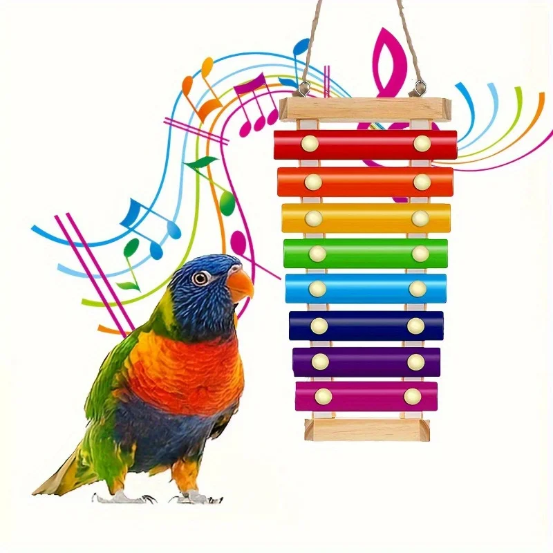 Juego de juguetes interactivos de madera para pájaros: columpio, xilófono y juego de entrenamiento para loros y periquitos, 1 unidad