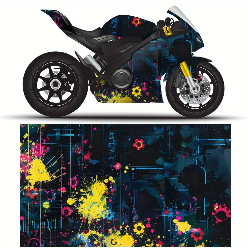 

Острый розово-желтый брызг, абстрактные наклейки на велосипед, неоновый уличный стиль, виниловая пленка для мотоцикла, водонепроницаемая съемная наклейка, Univ