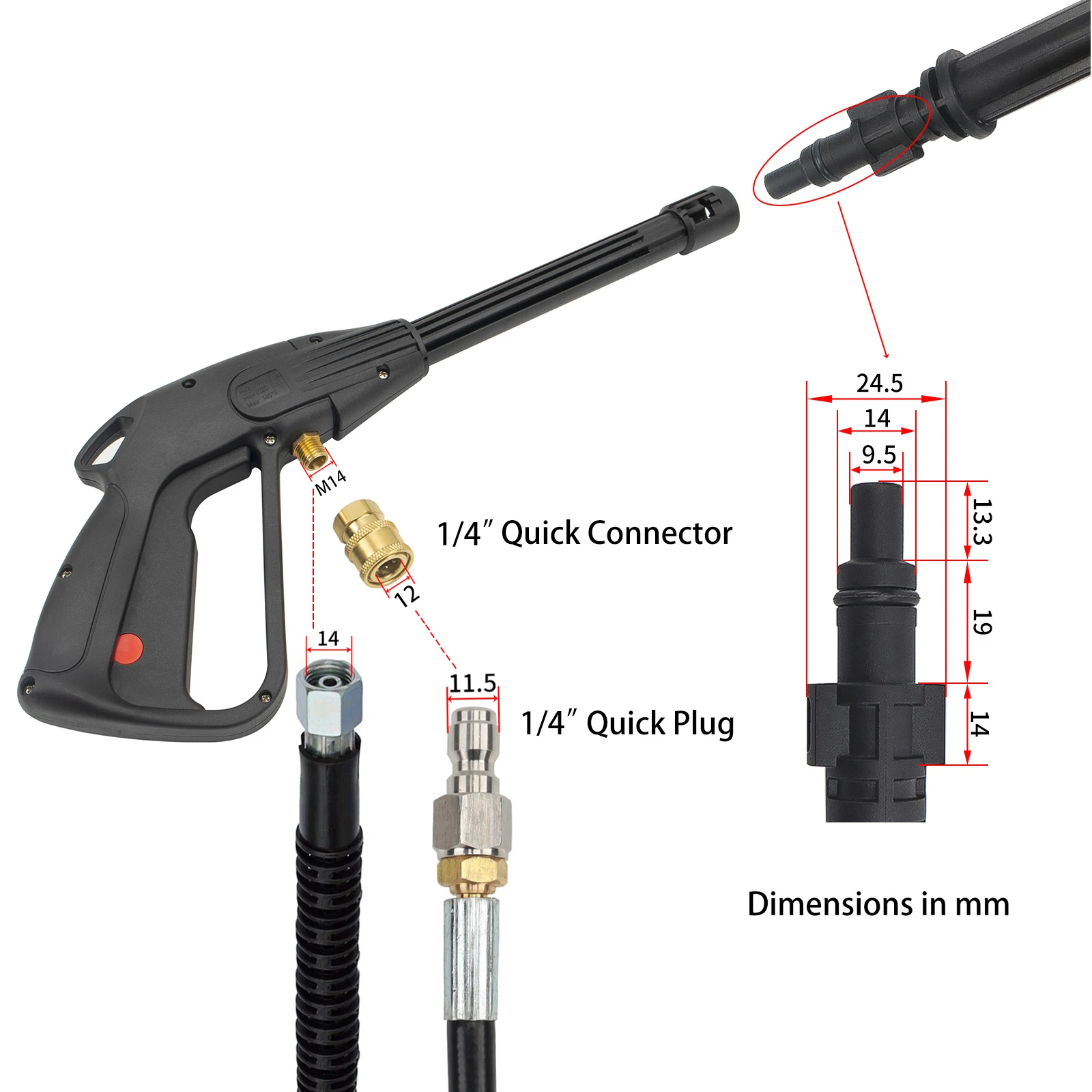 M14 160Bar High Pressure Power Washer Spray Nozzle Adjustable Water Gun Home Washing Accessories for Car Garden Cleaning view 3