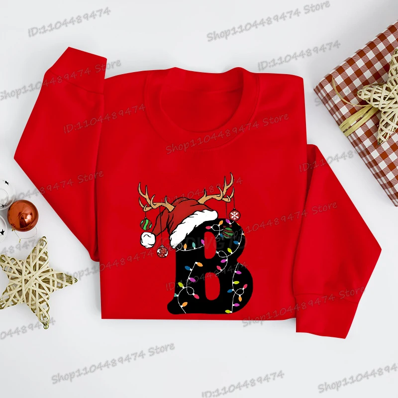 2025 Women Christmas Letters Sweatshirts Fashion Alphabet Xmas Gifts Y2K Sudaderas Long Sleeve Female Merry Christmas Pullover