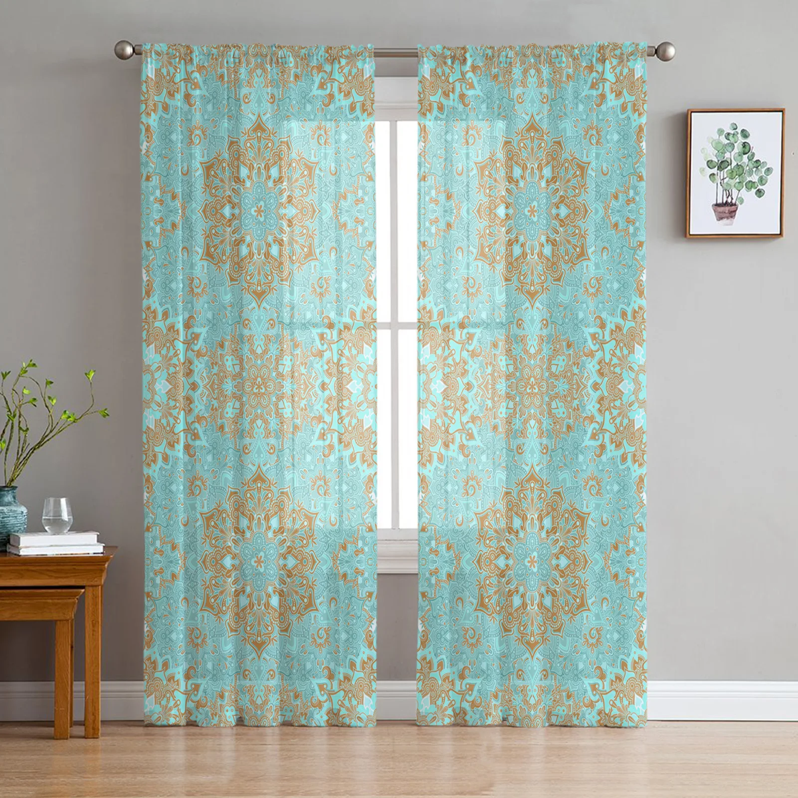 Arabic Pattern Flowers Tulle Sheer Curtains for Living Room Decoration Window Curtain for Bedroom Kitchen Voile Organza Drapes