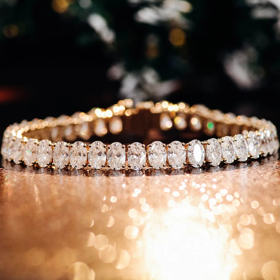 

Provence Luxury Tennis Bracelet 6.5In Yellow Solid Gold Oval cut DEF/VS Lab Diamonds Bangles For Women vintage Style Custom
