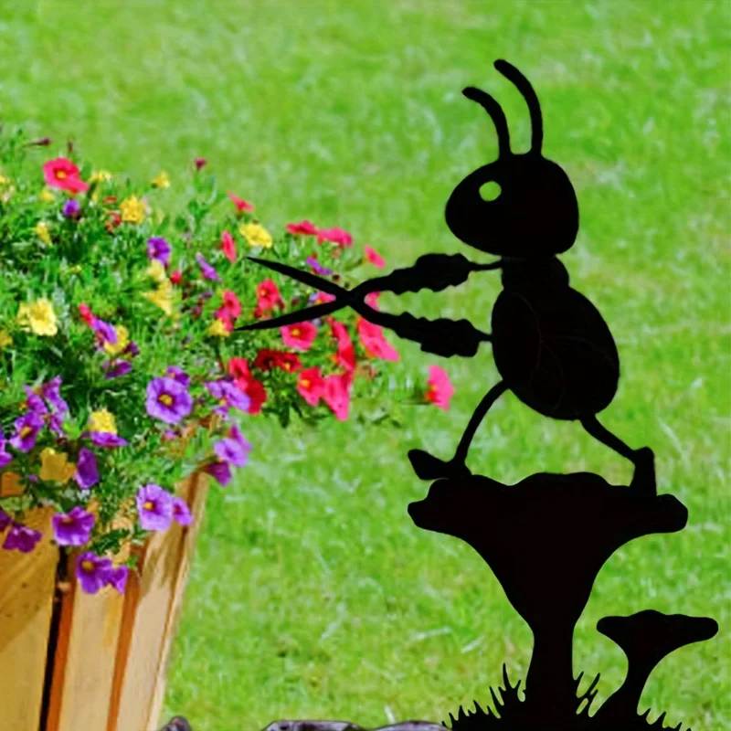 1pc Metal Rustic Country Ant Silhouette Garden Stake, Freestanding Metal Insect Sculpture,Iron Yard Art for Outdoor Home Decor