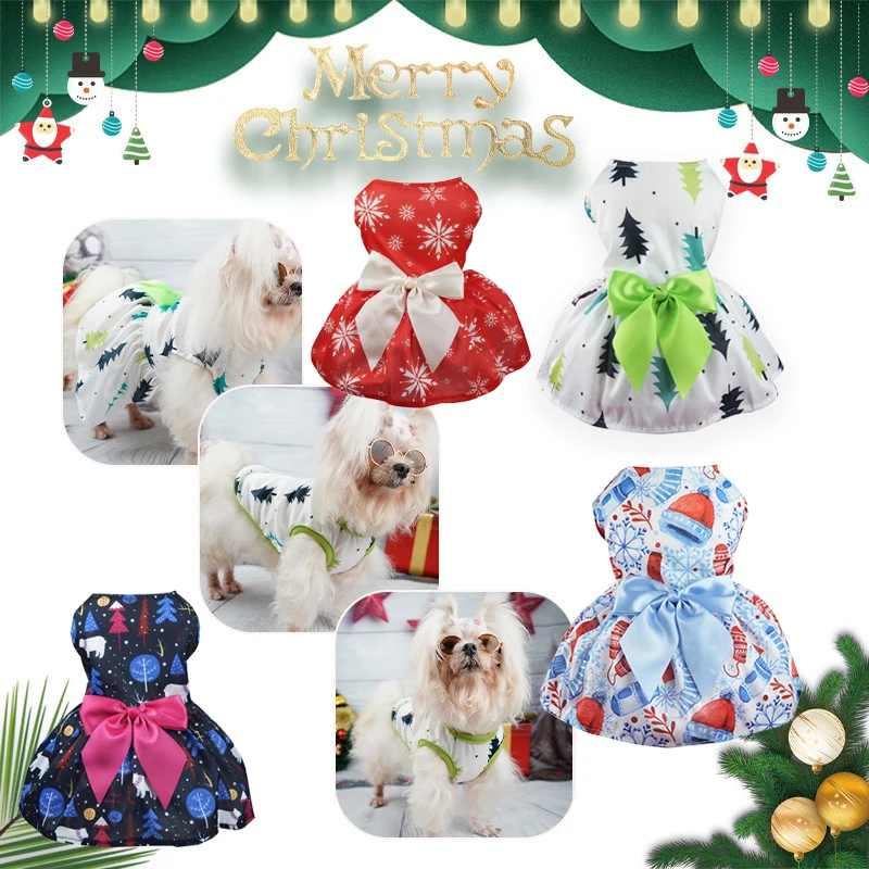 Christmas Printed Dog Princess Skirts Pet Skirts Round Neck Dress Pet Supplies Cute Sweet Printed Universal Dog Clothes Fashion