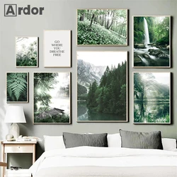 Pósteres de pared de paisaje natural, pintura en lienzo de bosque y lago, impresiones artísticas de barco de montaña, póster de hojas, imágenes de pared nórdicas, decoración del hogar