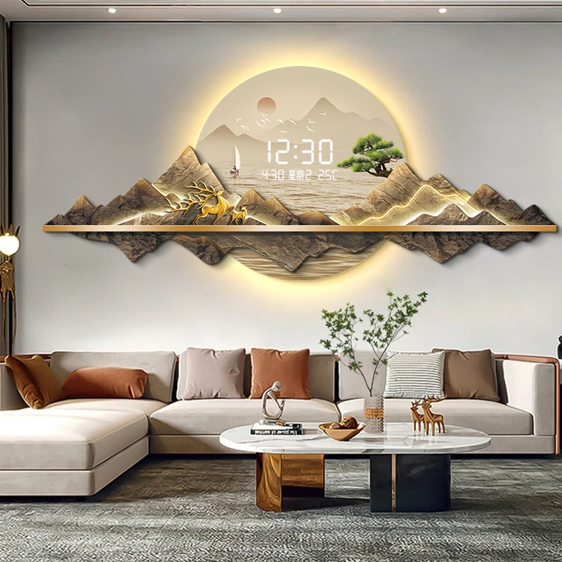 2025 New Chinese Style Living Room Decoration Painting 2025LED Light Clock Wall Mounted Digital Display Electronic Clock Paintin