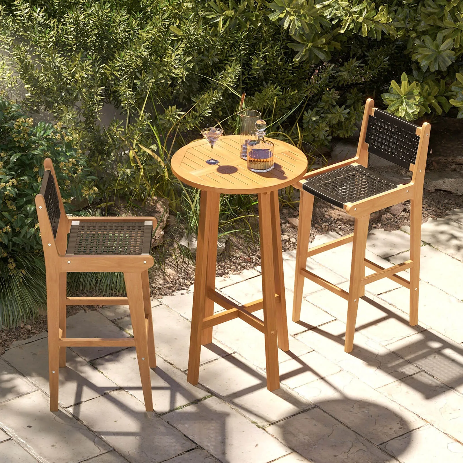 

30" Teak Wood Bar Chair with Backrest & Footrest Bar Height Chair for Deck