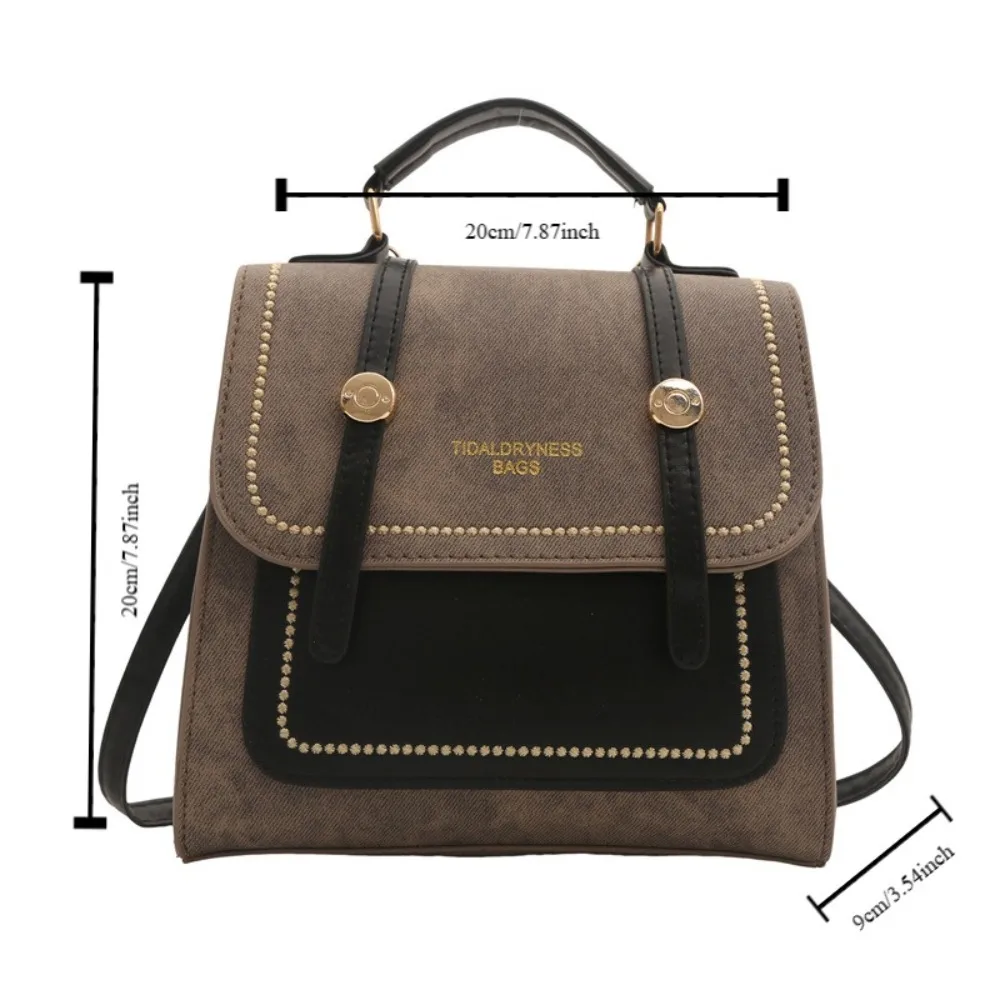 Elegant Large Capacity Retro Backpack Patchwork Color Handbag Pu Leather Backpack Square British Style School Bag Gift