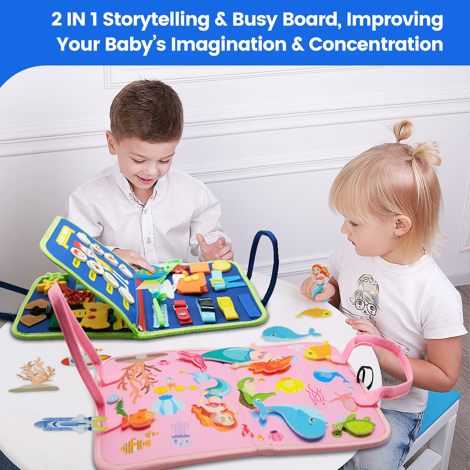 Toddler Busy Board Montessori Storytelling Sensory Early Educational Toy per abilità di base, medicazione, conteggio, parole di ortografia