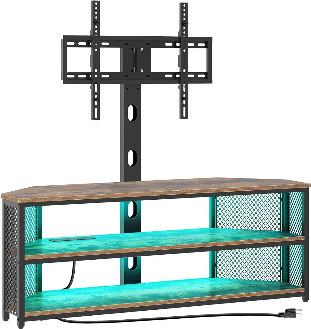 

Rolanstar TV Stand with Mount and Power Outlet,Swivel TV Stand Mount with LED Lights for 32/45/55/60/65/70 inch TVs