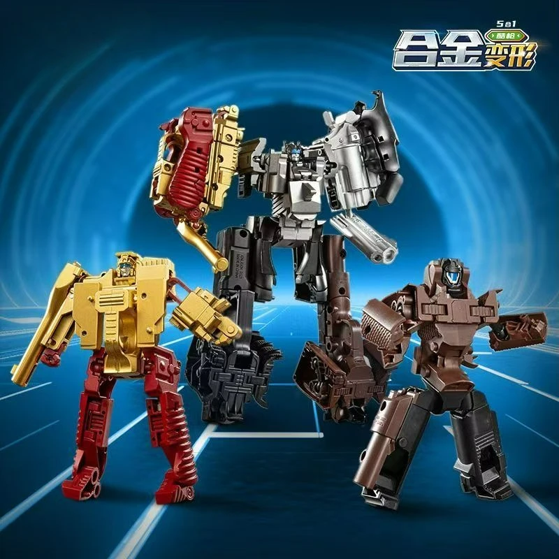 Nouveaux jouets robots en alliage combiné 5 en 1, ensemble de guerrier transformateur avec armes à articulations mobiles, Kit de pistolet à tige éducatif pour enfants de 10 à 14 ans
