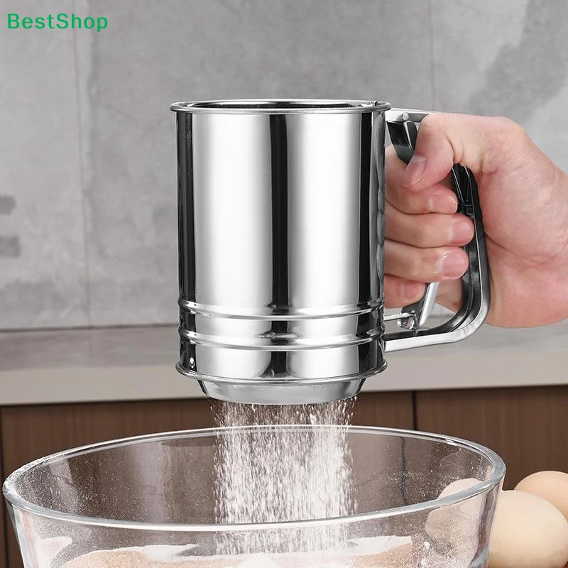 ✍Stainless Steel Handheld Flour Sieve - Double Mesh Semi-automatic Powder Sifter for Baking & Cooking