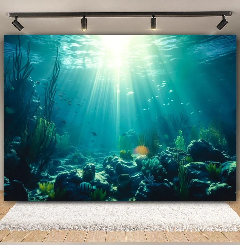 Underwater World Seabed Backdrop Ocean Under The Sea Aquarium Coral Fish Tank Baby Portrait Photography Background Photo Studio