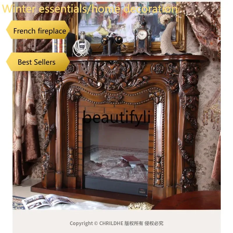French Retro Electronic Simulated Flame Heating Fireplace Decorative Cabinet American European Style