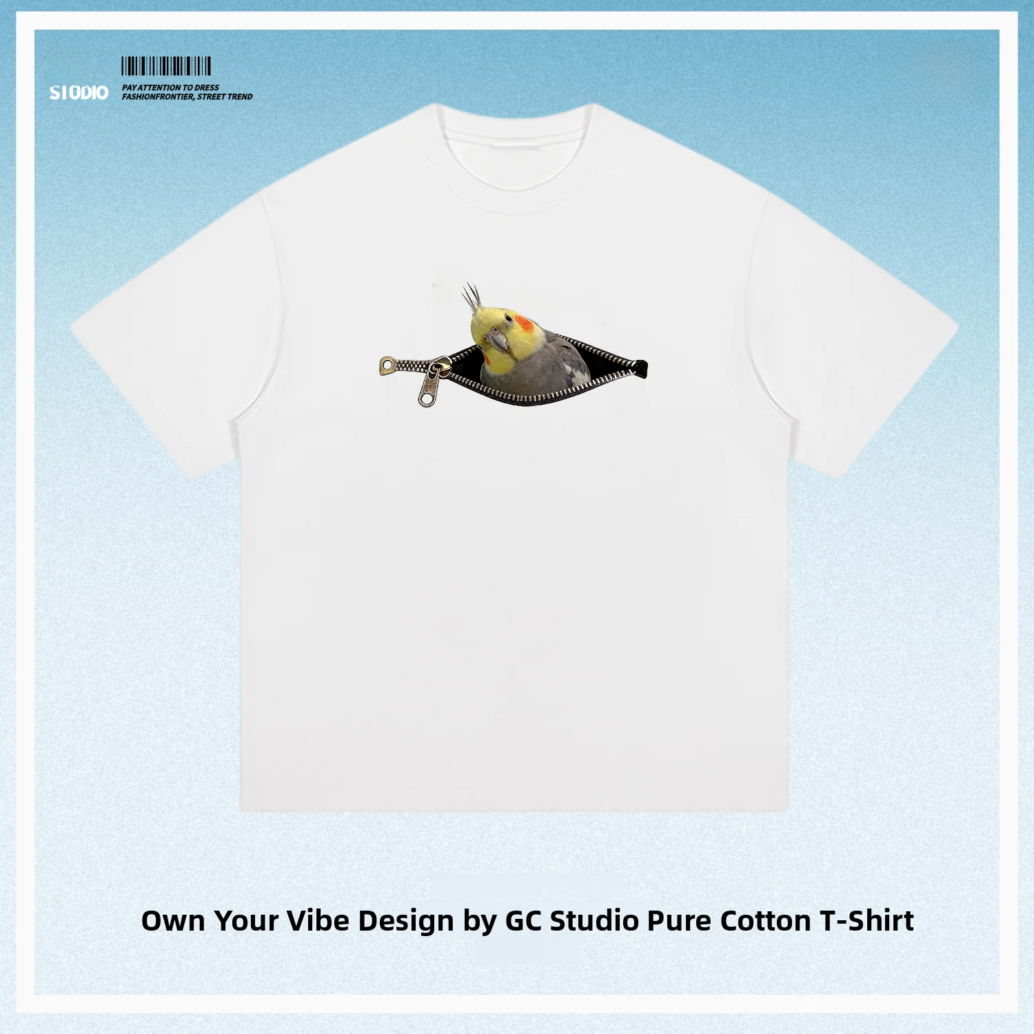 Cute Pet Parrot Short Sleeve T-Shirt Pure Cotton Breathable Fitness Sportswear for Men Summer Original Grey Zipper Design