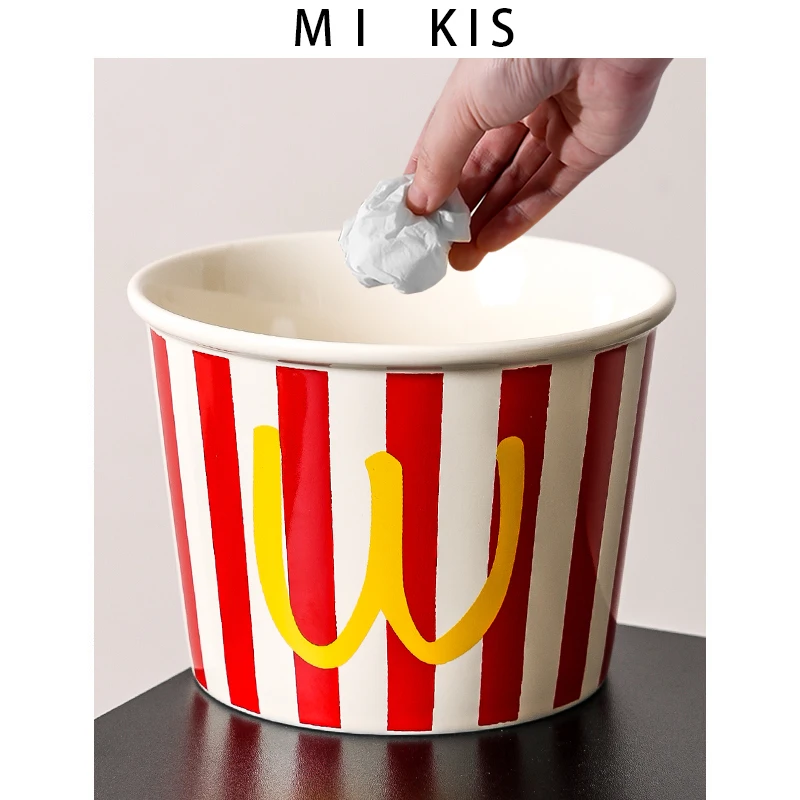 

Creative Ceramic Tabletop Trash Can Living Room Coffee Table Dining Table Storage Bucket Household Waste Disposal System
