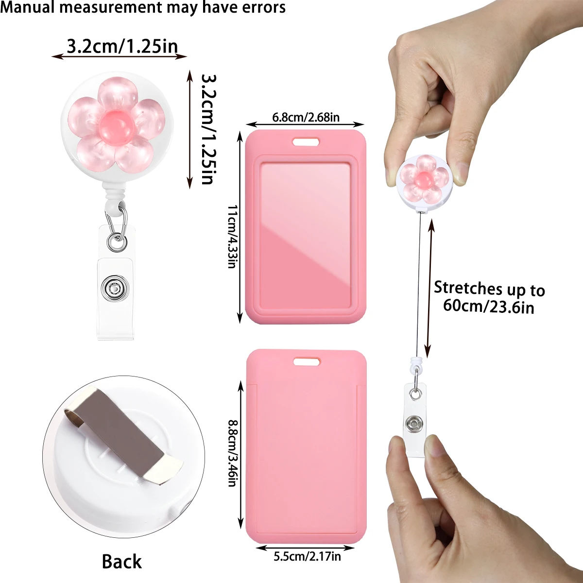 1PC Flower Retractable Badge Reel with ID Card Holder Cute Pastel Color Badge Reels for Nurses Teachers Students