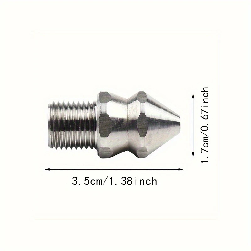 Pipe Cleaning Nozzle Stainless Steel High Pressure 4 Hole Design Sewer Jetter Nozzle for Sewer Pipeline Cleaning G1/4in Male