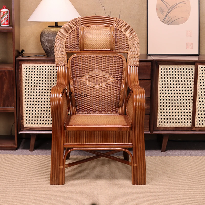 1 einzelner Rattan-Stuhl mit hoher Rückenlehne, gewebt, echtes Rattan, Freizeit-Yang, handgefertigter Taillen-Rattanstuhl