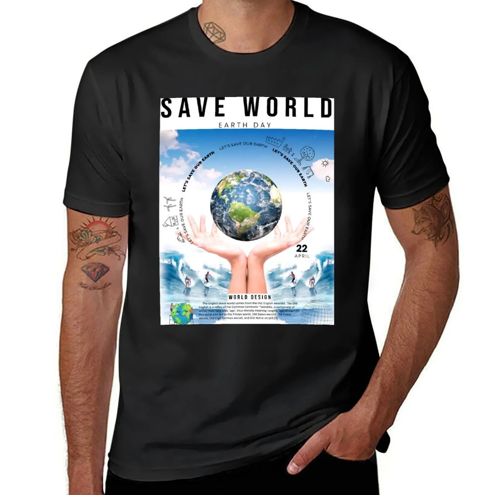 Футболка «save world», футболка мирового дизайна, Мужская футболка с надписью «Love The Earth»