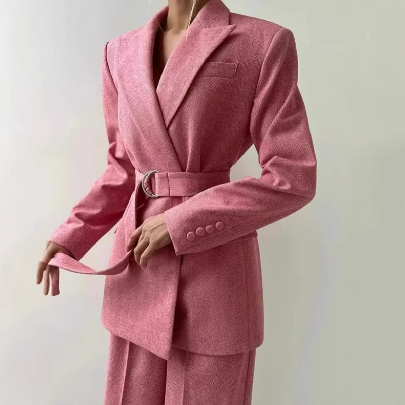 

Модный однотонный костюм с завязкой на талии и рыбьей косточкой на плечах, комплекты из трех предметов, простые универсальные женские брюки с высокой талией для поездок на работу