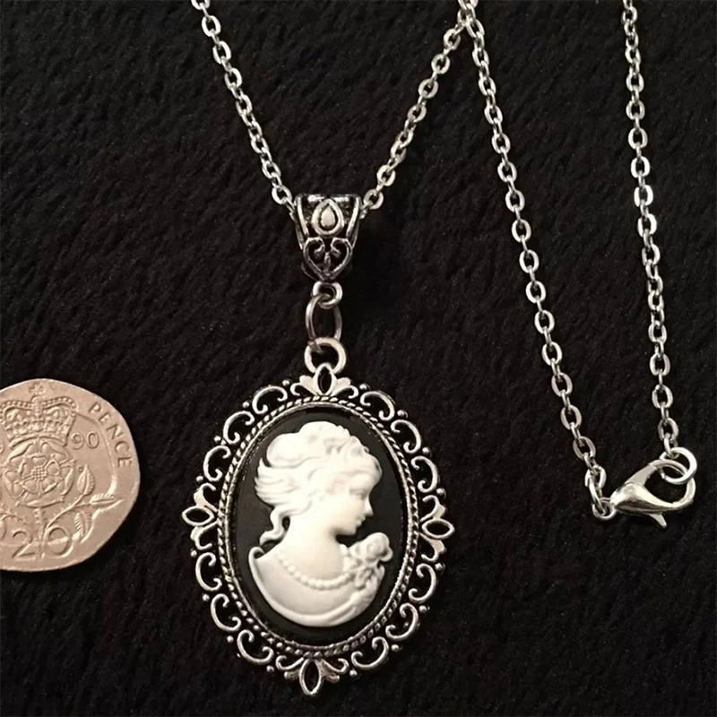 Schöne Cameo-Halskette, gotischer Schmuck, Vintage-Viktorianischer Schnitzanhänger, Choker für Damen und Mädchen – Detail 2