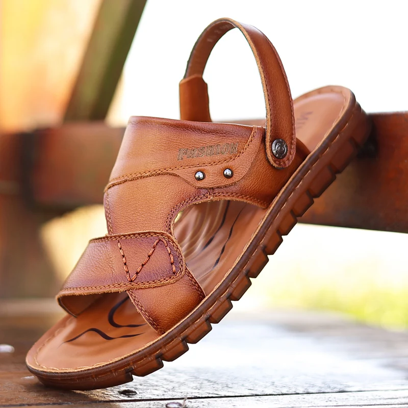 

Summer Men Sandals Soft Comfortable Breathable Leather Sandals Men Outdoor Beach Sports Sandals Men's Roman Shoes
