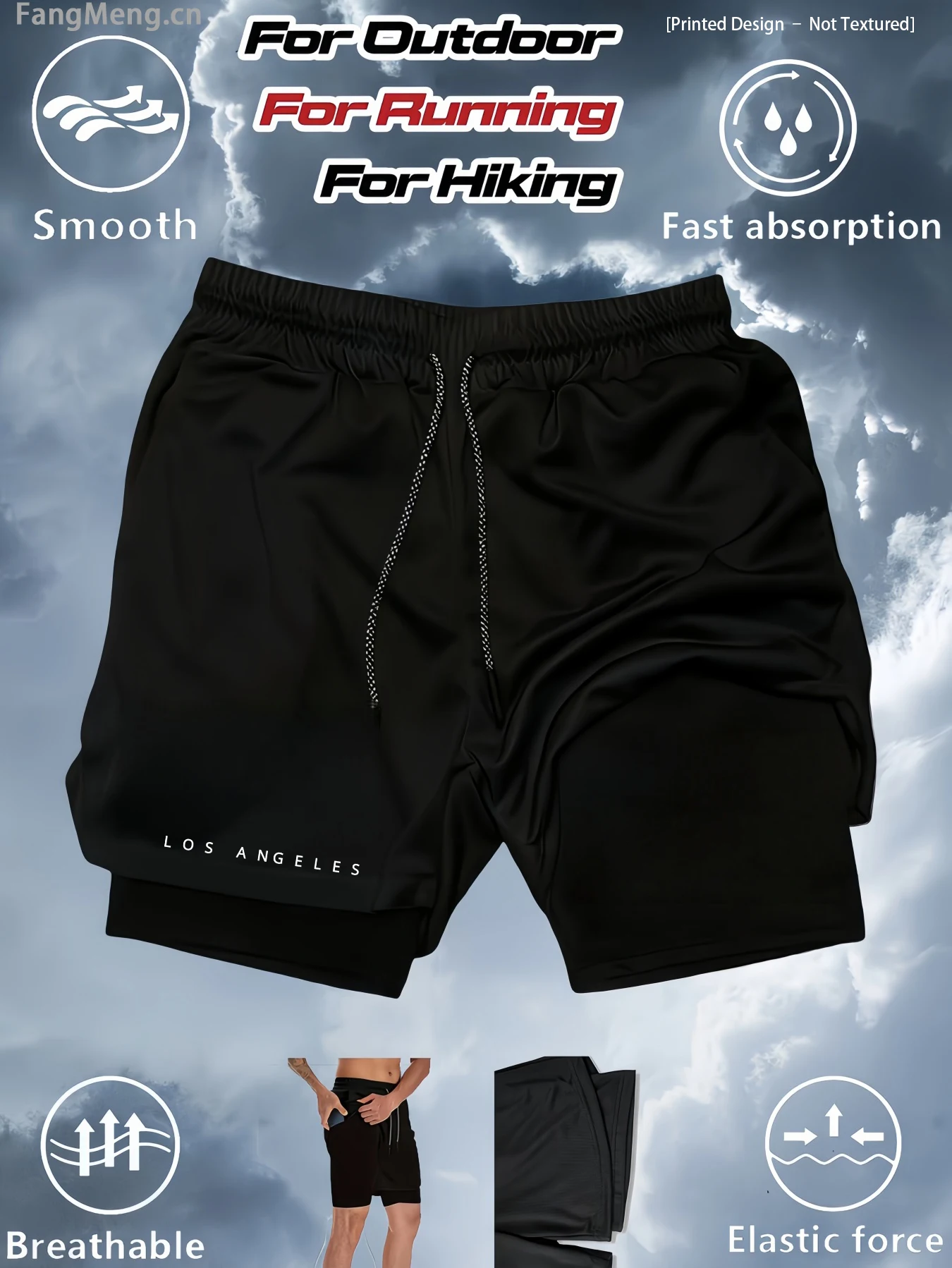 

Men's two-in-one sports shorts, quick-drying and breathable casual sportswear, double-layer design, suitable for running and mul