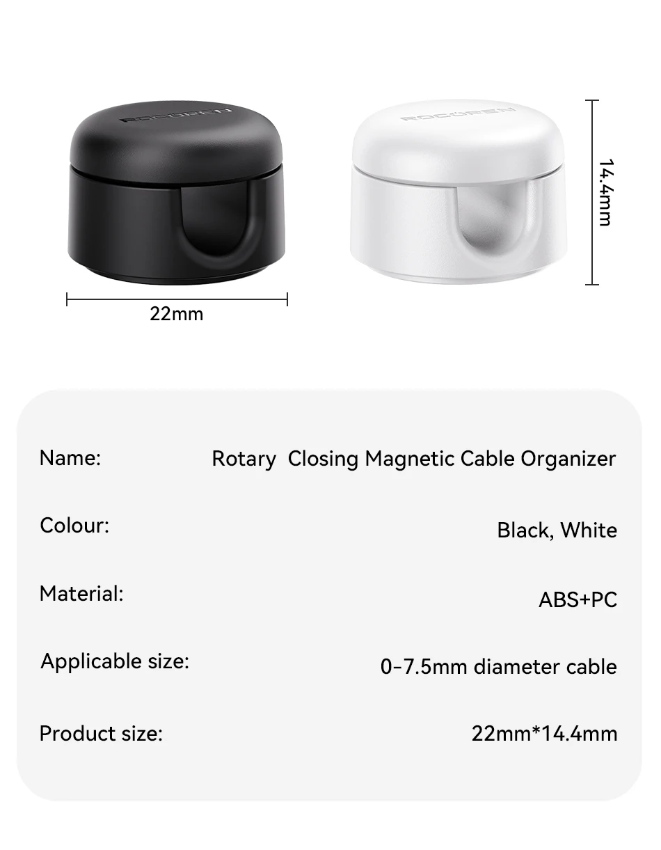 Rocoren Spiral Cover Magnetic Cable Clamp Cable Smooth and Adjustable Rope Holder Under Table Cable Management Cable Organizer