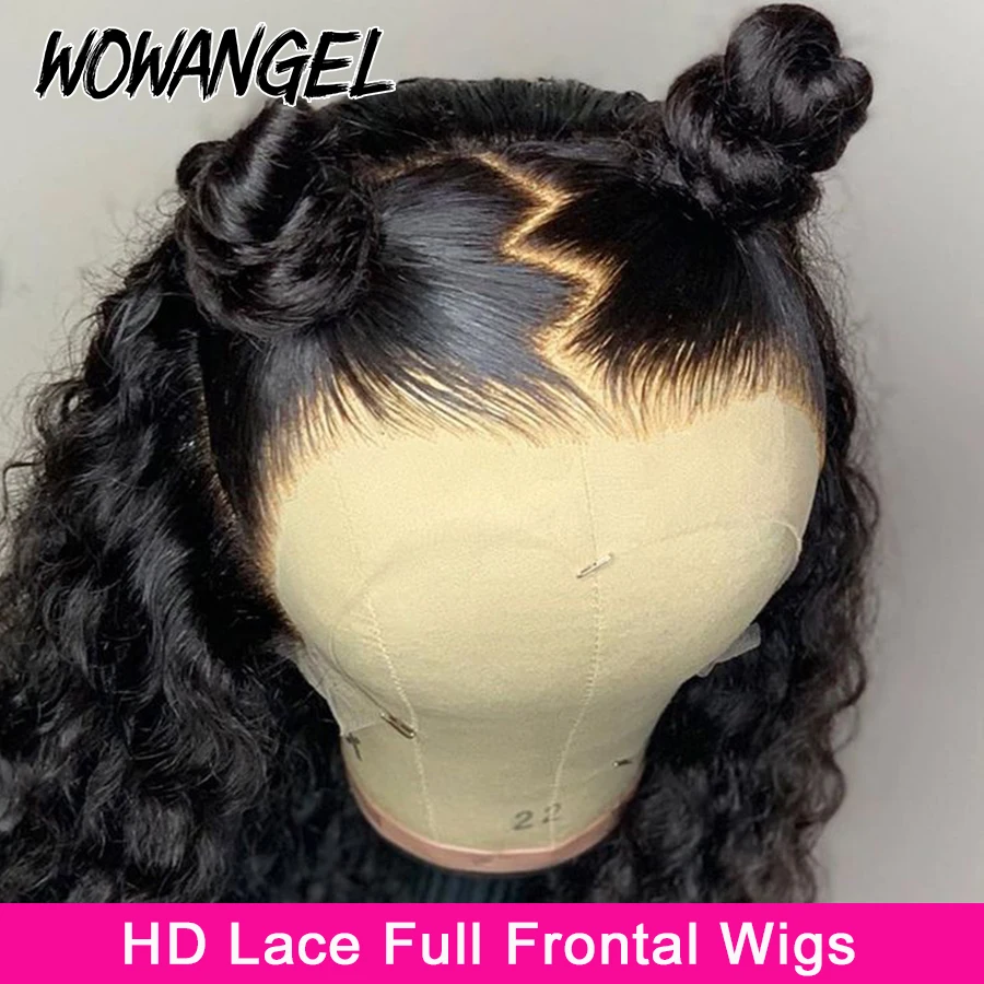 

Wow Angel 13X6 Full Lace Frontal Wig Water Wave Human Hair Wigs 250% Preplucked Deep Curly Wigs 13X4 Lace Front Wigs for Women