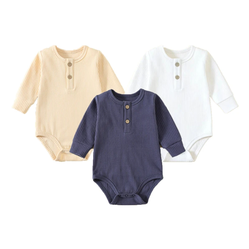 

Baby Clothing Boy Girl Romper 95% Cotton 5% Spandex Spring and Autumn Solid Color Pit Strip Bodysuit Newborn Clothes 0–24Months