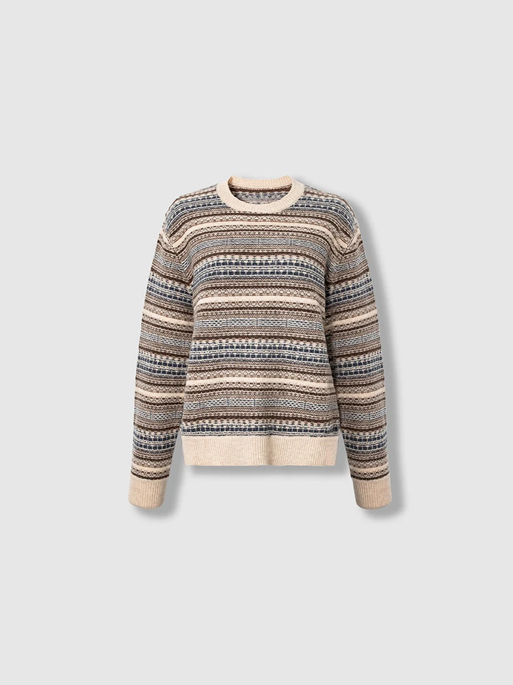 

Женский вязаный шерстяной свитер больших размеров с узором Fair Isle, весенний, белый, с длинными рукавами и круглым вырезом, 9 апреля