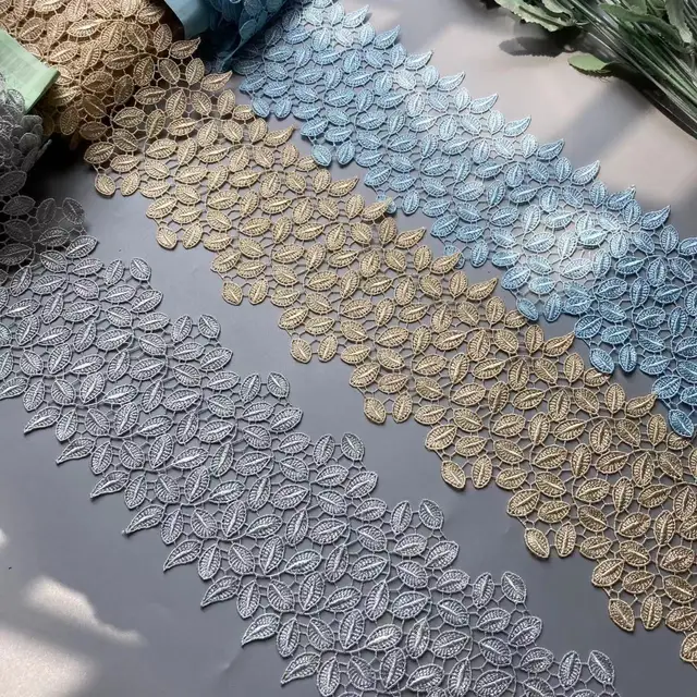 2 jardy 11 cm Liść Perłowy Kwiat Poliester Koronkowe wykończenie Haftowana wstążka Tkanina Ręcznie robiona suknia ślubna DIY Materiały do szycia Rzemiosło